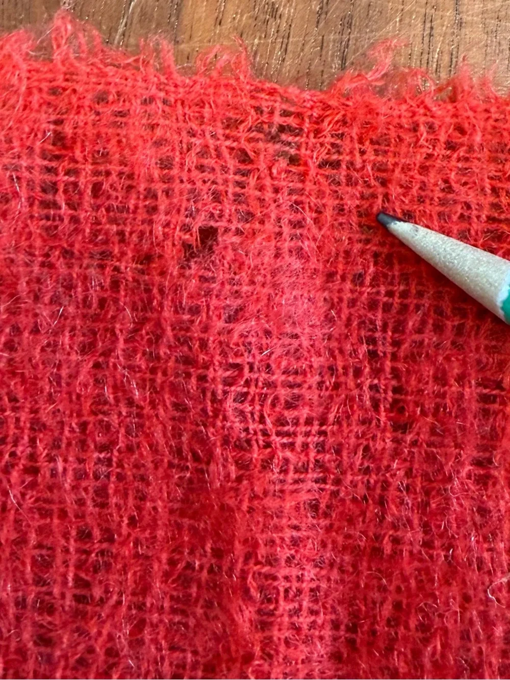 Vintage Red and Cream Check Wool Scarf